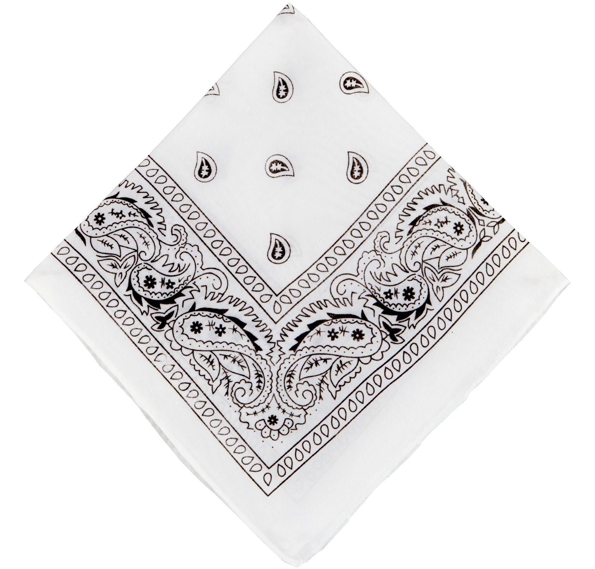 White Paisley Bandanas, 20in x 20in, 10ct